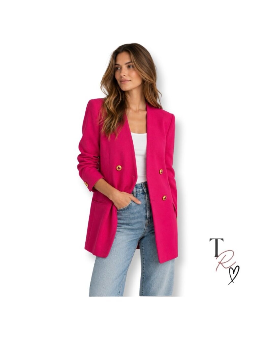 Vintage Jones New York Pink Wool Jewel Button Oversized Blazer Fits Like a L/XL